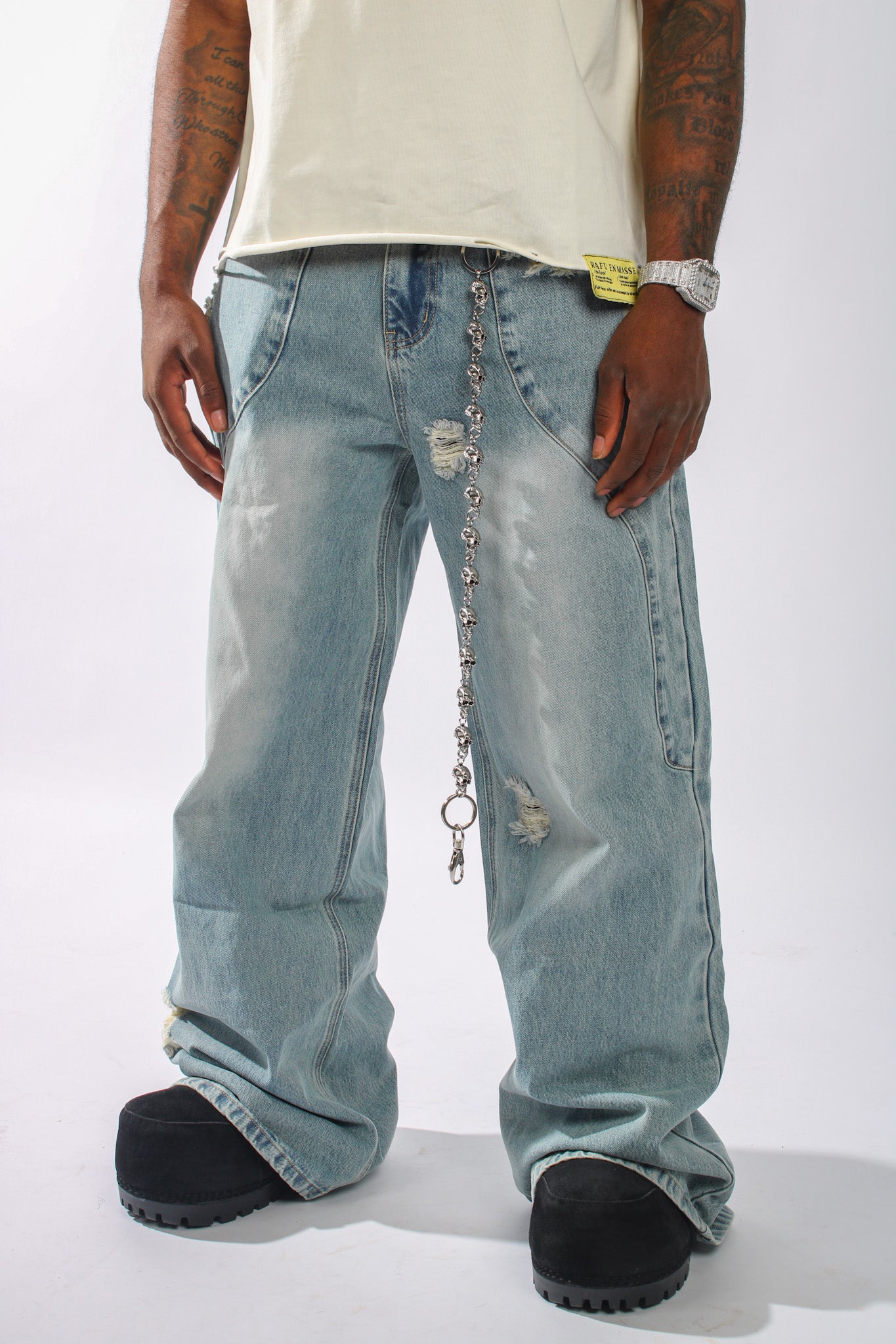 Baggy Star Studded Distressed Jeans
