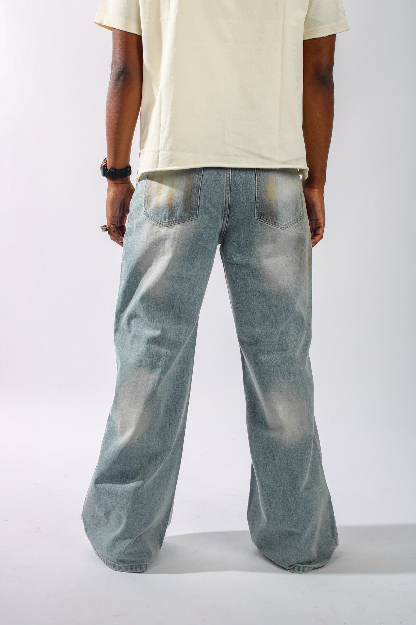 Baggy Pleated Dirty Washed Jeans